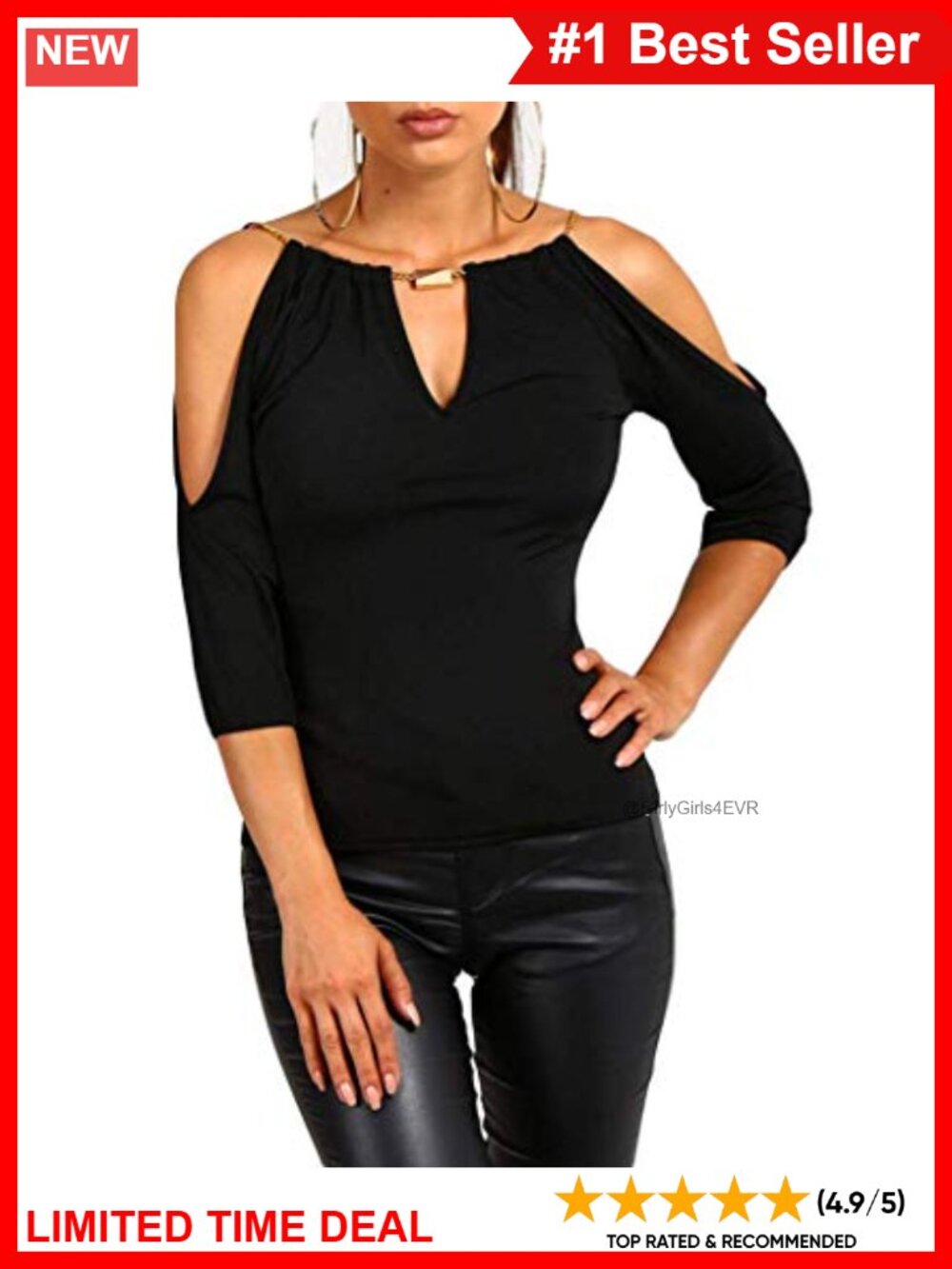 Women's Cold Shoulder Slim Fit Short Sleeve V-Neck Tee Casual Top